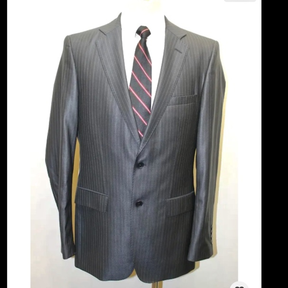 Zara Man Dark Blue Pin Stripe Blazer Wool Silk 40R 2 Button Fitted L